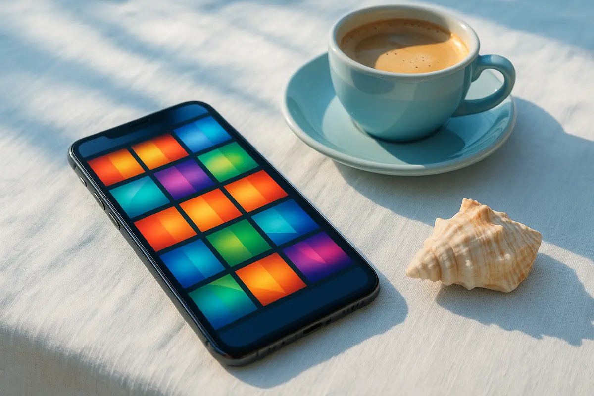 Smartphone with a slot game on a table